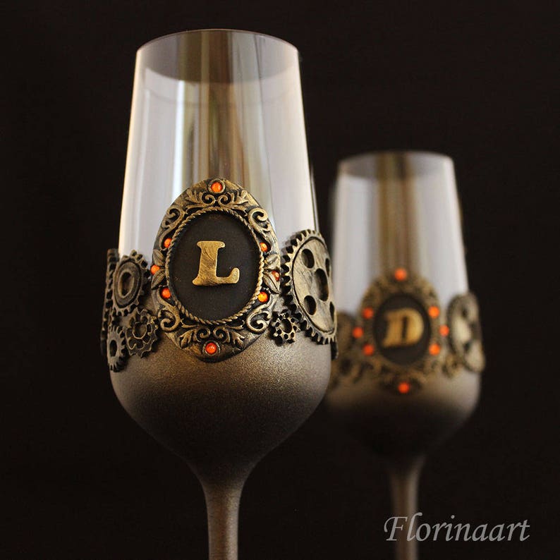 Steampunk Cake Server Set Steampunk gears Steampunk personalized set Steampunk wedding glasses Steampunk gift