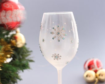 Snowflake wine glass, Winter Frosted glasses, Christmas gift glasses, Silver wedding anniversary, Christmas Snowflake Glass, ONE Gift GLASS