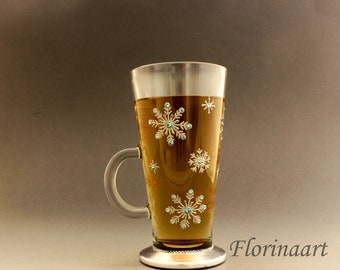 Christmas Snowflakes Tea cup, Personalised Hot Chocolate mug, Irish Coffee cup, Latte cup, Hand painted coffee mug, Christmas mug