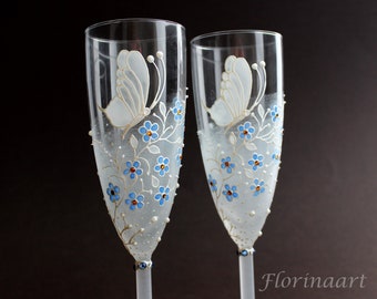 30th Pearl Wedding Anniversary Champagne Flutes Glasses - Pearl Anniversary gift for couple, pearl anniversary milestone, parents gift