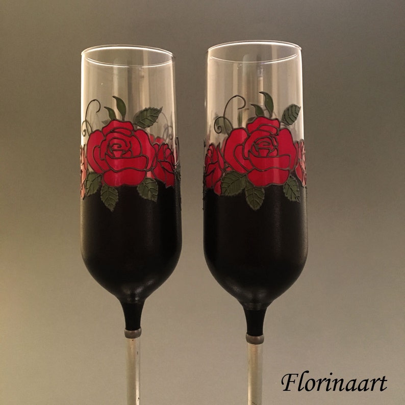 Red roses Gothic wedding glasses Black and red glasses Etsy