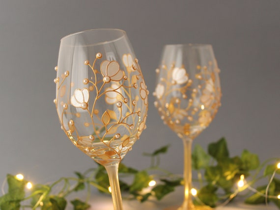Buy Pearl Wedding Anniversary Wine Glasses, 30th Anniversary Gift for  Parents, Unique Hand Paintet Personalized Gift for Wife Handmade Online in  India - Etsy