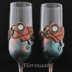 Steampunk vintage glasses, Steampunk wedding glasses, Victorian Steampunk wedding, Steampunk Style wedding, Personalized steampunk glasses
