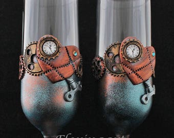 Steampunk Wedding Glasses: Personalized Victorian Style Champagne Flutes