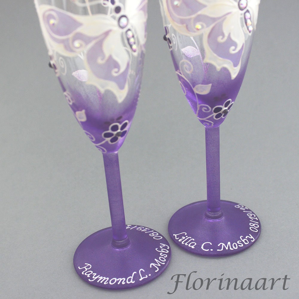 Purple Wedding Glasses Purple Wine Glasses Purple Butterfly Etsy