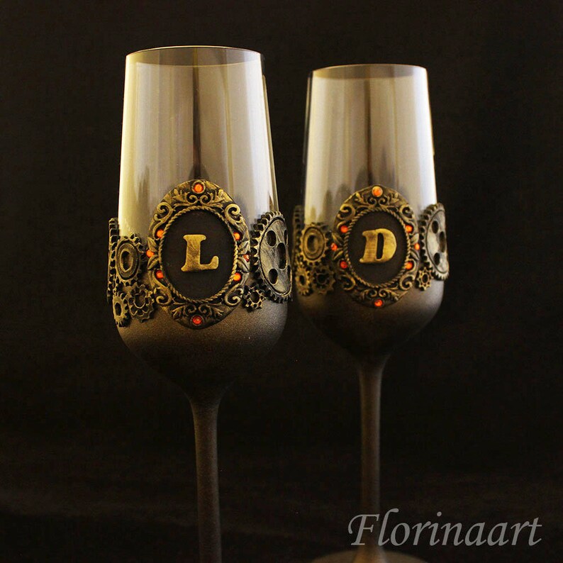 Steampunk personalized set, Steampunk wedding glasses, Steampunk gift, Steampunk gears, Steampunk Cake Server Set image 7