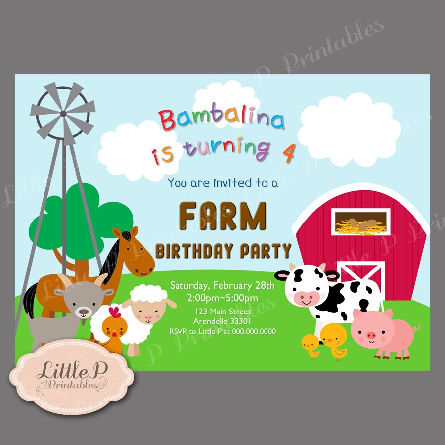 Farm Party Invitation. Farm Birthday Invitation. Printable Etsy