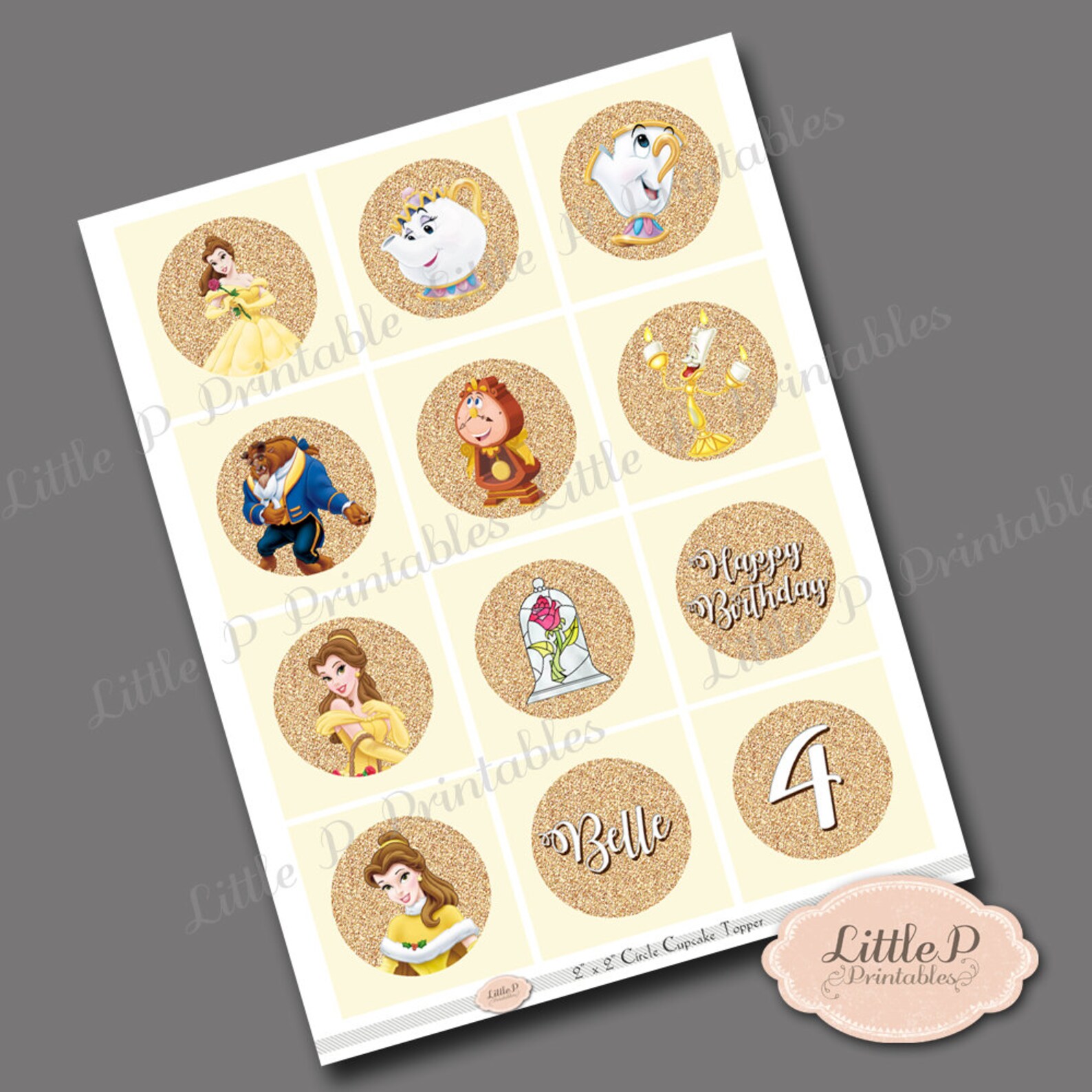 Belle Cupcake Topper Printable. Beauty and the Beast Birthday | Etsy