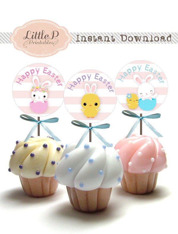 Easter Cupcake Topper Printable. INSTANT DOWNLOAD. Rabbit Etsy