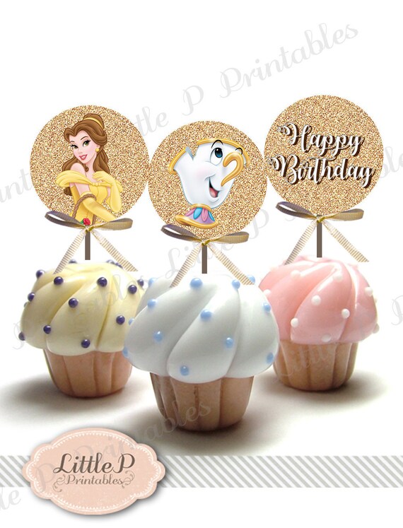 Belle Cupcake Topper Printable. Beauty and the Beast Birthday - Etsy