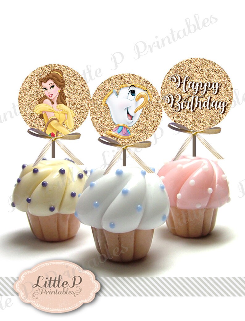 Belle Cupcake Topper Printable. Beauty and the Beast Birthday | Etsy