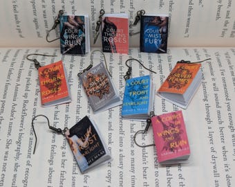 Fae inspired earrings, Thornes and Roses style, mini book earrings