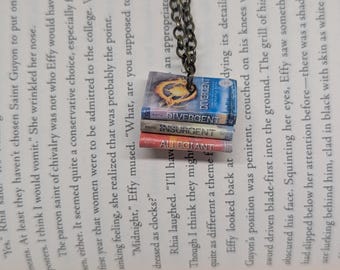 Divergent series inspired mini book stack necklace, Divergent series bookish gift