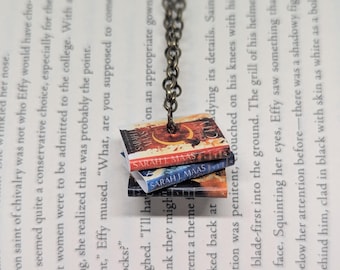 Crescent city inspired mini book stack necklace, Maas bookish gift