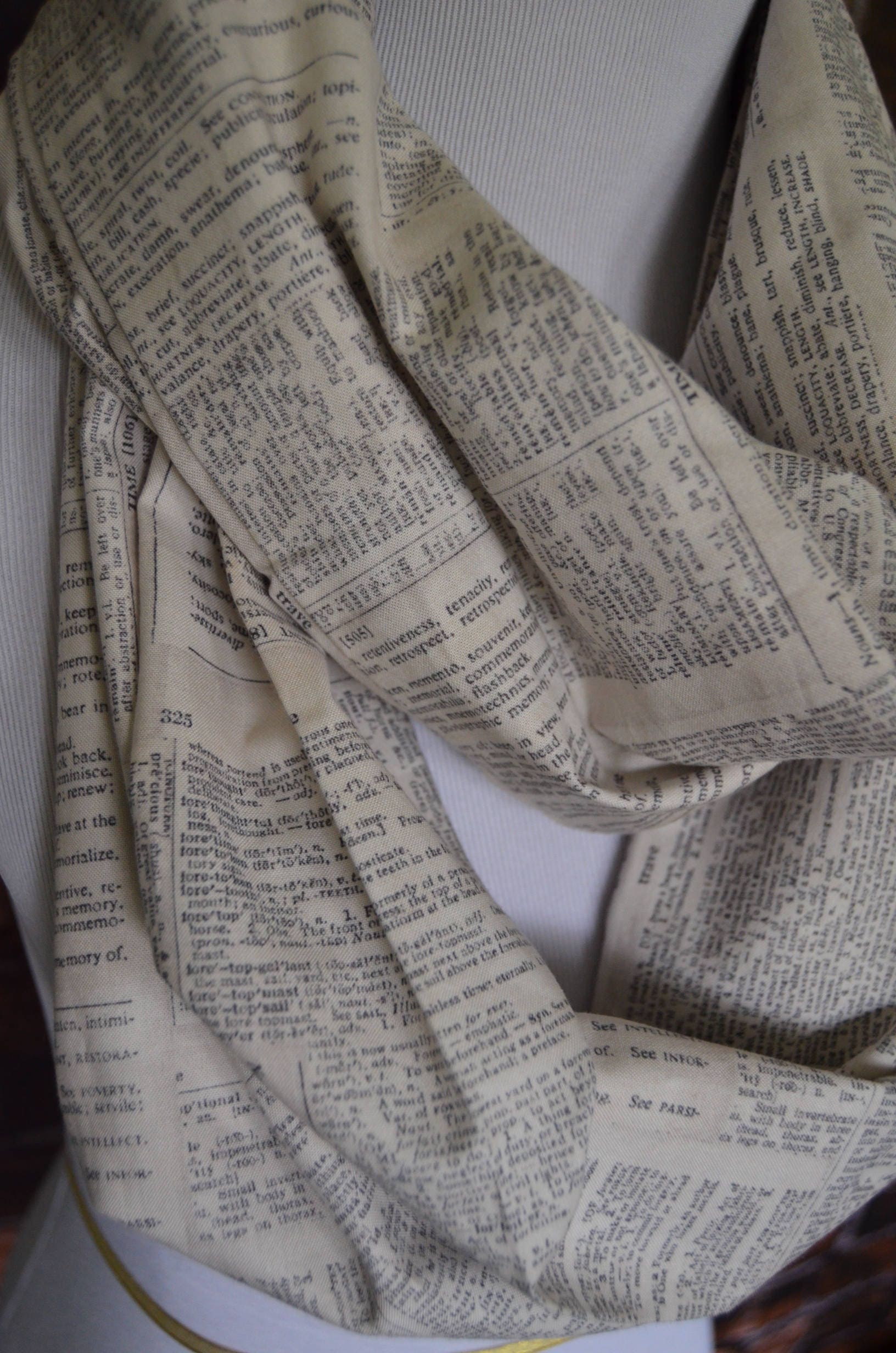 Book Pages Infinity Scarf Book Scarf Dictionary Page Scarf Etsy