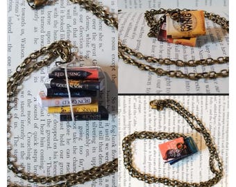 CUSTOM mini book stack necklace, boktok bookish gift