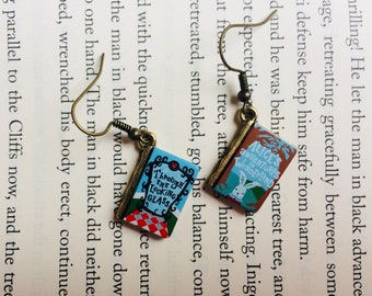 Alice in Wonderland Book Earrings, Through the Looking Glass earrings, Book dangle earrings, mis matched earrings, literary geek earrings