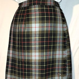 Vtg Wool Wrap SKIRT / KILT Authentic Tartan Pleated size S Small Gray, Black, Olive Green Scottish Plaid - Free US Shipping w/in 24 Hours
