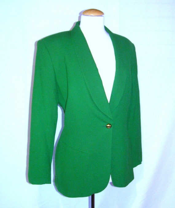 Vintage TAHARI BLAZER True Green 100% Wool Crepe sz M Medium Round Lapel Single Button Fitted Jacket Y2K Style - Ships Within 24 Hrs