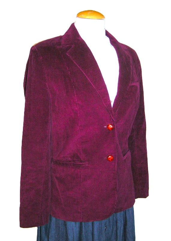 70s Wine Corduroy BLAZER sz Small 4 / 6 Cotton Narrow Wale Cord Maroon Vintage Fitted Jacket Lined - Ships within 24 Hours