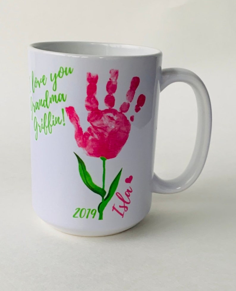 Baby Handprint FLOWER Mugs Baby Footprint Flower Mugs Etsy