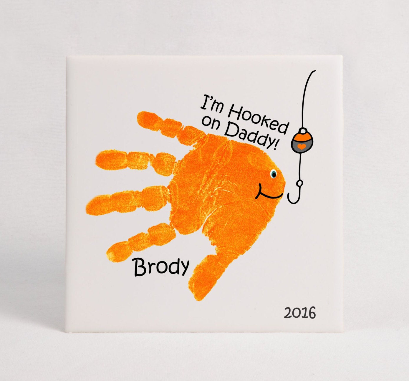 Fishing Handprint Ceramic Tile Plaque Using Actual Prints Etsy