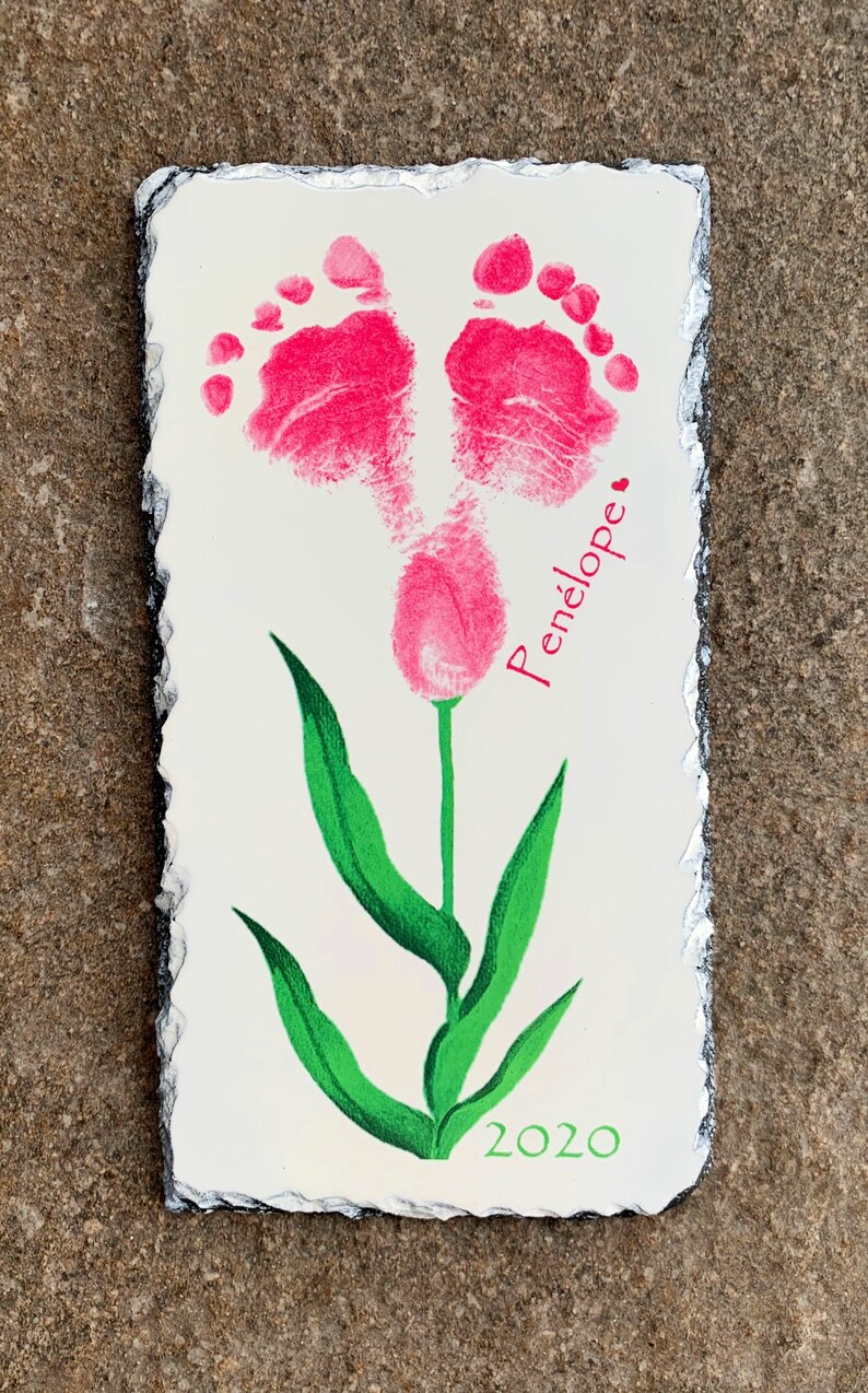 Baby Hand and Footprint Flower Slate using child's actual Etsy