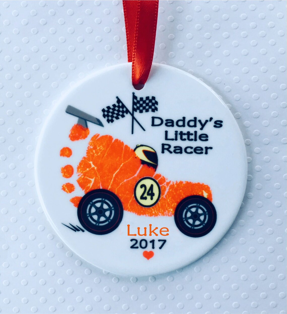 Race Car Footprint Ornament Using Actual Prints Daddy's Etsy