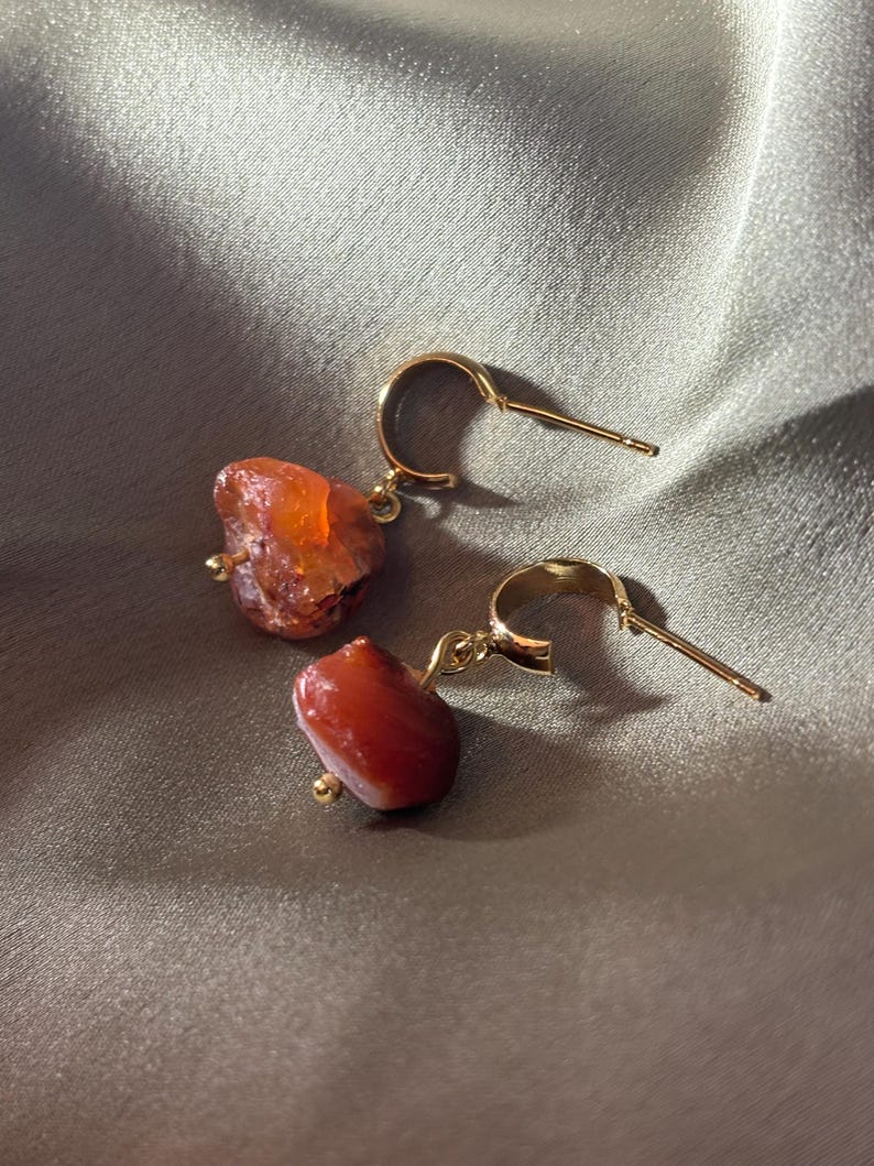 Rough Carnelian Stone Earrings Carnelian Drop Huggie Studs Natural
