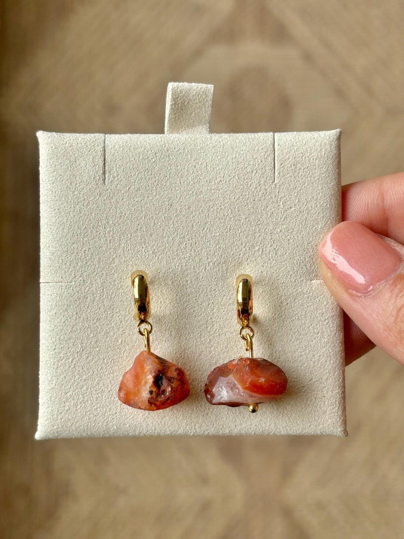 Rough Carnelian Stone Earrings Carnelian Drop Huggie Studs Natural