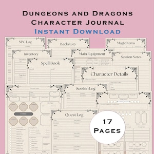 Diario del personaggio DnD stampabile, DnD Character Tracker, A4, Diario del giocatore della campagna di Dungeons and Dragons 5e