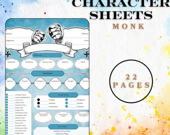 Printable MONK DnD Character Journal, DnD Character Tracker, A4, Dungeons and Dragons 5e Campaign Player Journal