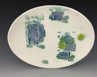 Plate, Ceramic Plate, Colorful Plate, Chartreuse Plate, Summer Plate, Large Ceramic Platter, Large Platter, Lavender Plate
