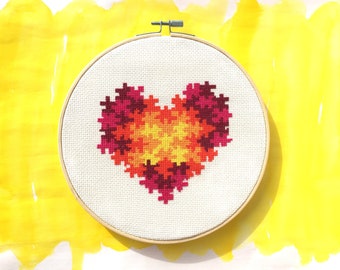 Modern Cross Stitch Pattern - Digital Format PDF - Jigsaw Heart Series - All My Love - Kisses - Red - Quirky Graphics - Downloadable Pattern