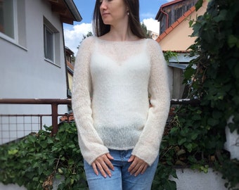 Mohairpullover, Mohairpullover, Handgestrickter Pullover, Alpakapullover, Mohairpullover, Flauschiger Pullover