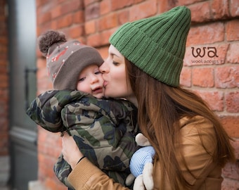 Fisherman beanie, Gift for mom from daughter, Fisherman hat, Mountain beanie, merino wool hat, Adult winter hat, Green hat women