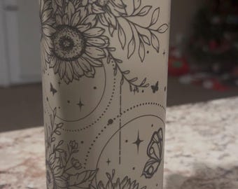 Laser engraved Owala tumbler, full wrap sunflower
