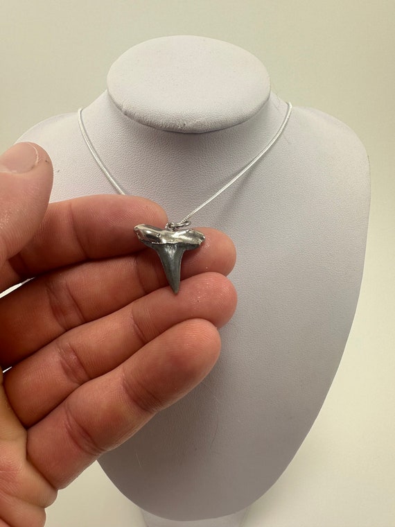 Nickel Silver Plated Electroplated Lemon Shark Tooth w/Stainless Steel Silver Chain View 5
