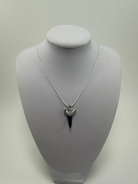 Nickel Silver Plated Electroplated Sand Tiger Shark Tooth w/Stainless Steel Silver Chain