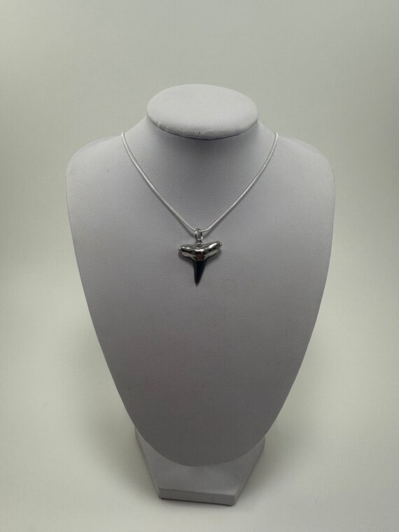 Nickel Silver Plated Electroplated Lemon Shark Tooth w/Stainless Steel Silver Chain