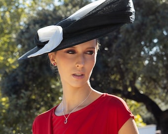Pamela para madrina de boda elegante negra y blanca - Pamela personalizada boda - Sombrero con estilo para invitada boda de mañana