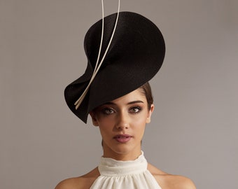 Black women's hats for weddings, Black white fascinator, Black derby hat for ladies, Black wedding hats for guests, Black hat for the races