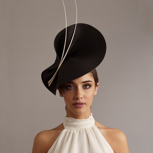Black women's hats for weddings, Black white fascinator, Black derby hat for ladies, Black wedding hats for guests, Black hat for the races