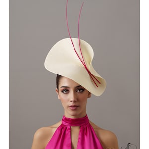Pink Kentucky derby fascinator, Ivory and pink Royal Ascot hat woman, Cream Tea Party hat lady, Ivory wedding hat pink, fuchsia derby hat