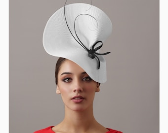 Elegant Black and white wedding fascinator hat Bride, Woman Kentucky derby fascinator white, special Occasion hat, ladies races fascinator