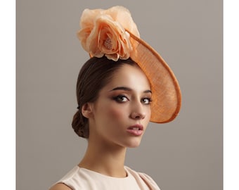 Orange fascinator hat with flowers, Orange Royal Ascot hat, orange Kentucky derby hat, Orange wedding hat, Cocktail flower hat, races hat