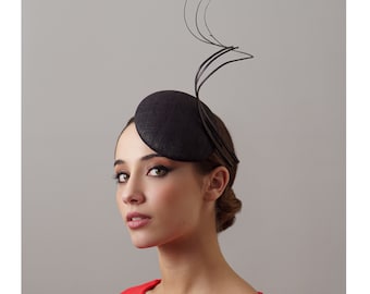 Elegant Black Sequin Mini Cocktail Fascinator Hat With Long  display picture 2