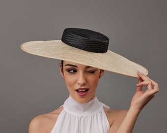 Elegant black wedding hat for women, Beige church hat, black Tea party hat, Beige Derby hat simple, Dressy hat women, mother groom hat black
