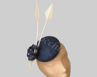 Blue wedding hat for woman, Navy blue Cocktail hat, navy Blue pillbox hat weddings, ladies wedding fascinator, Chester races fascinator hat