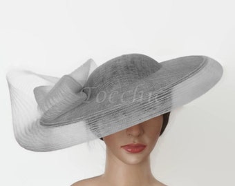 Grey Woman Dressy hat for weddings, Elegant Grey Ascot hat, Kentucky derby hat gray, Ladies Polo hat, Original Derby hat, Races hat woman